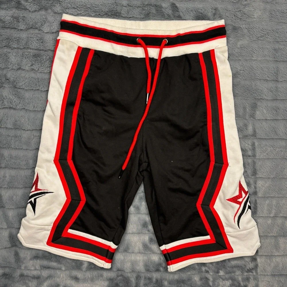 BKYS Mens Basketball Shorts Small Black Red White Star BKS806 NWT